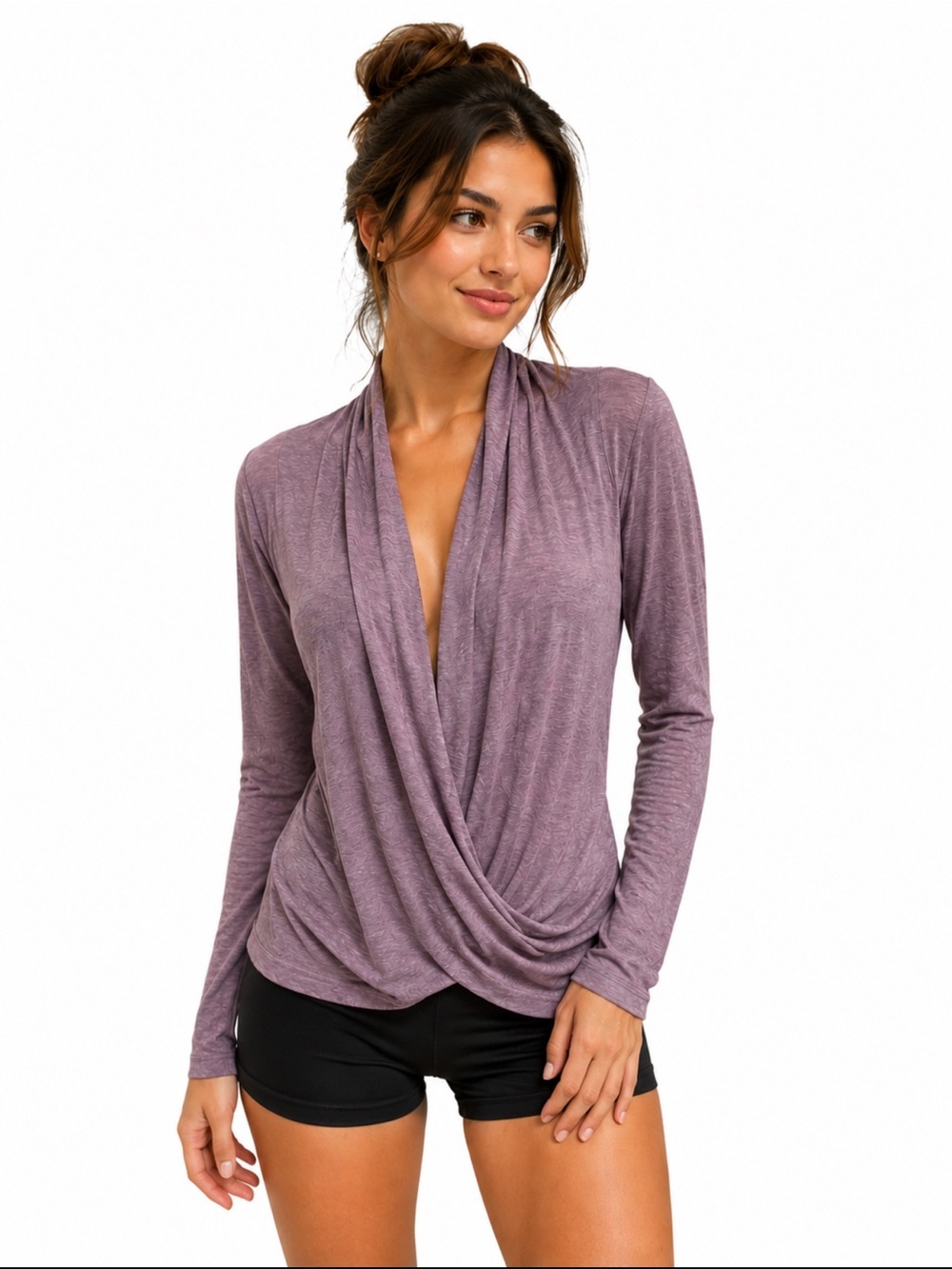 lululemon athletica Long Sleeve Draped Wrap Top in Dusty Purple
